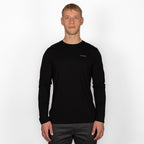 model wearing black merino wool longsleeve from front